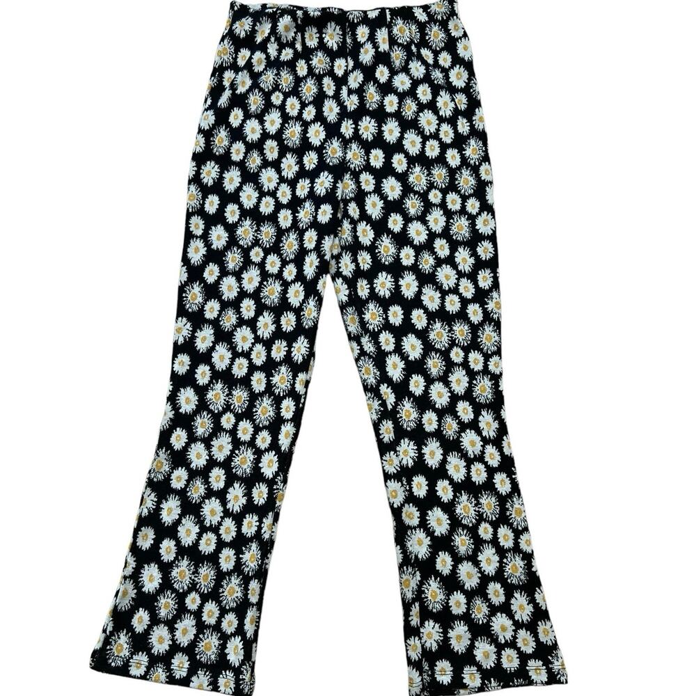 New Free People Black Daisy Knit Crop Pants Size 12 Two Back Pockets